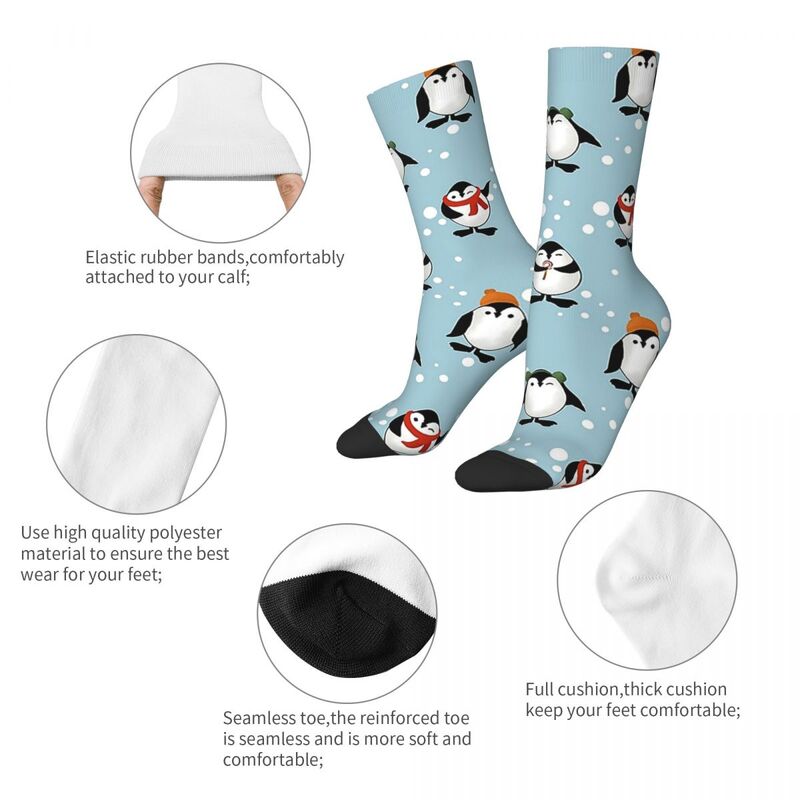 All Seasons Crew Stockings Penguins Christmas Pattern Socks Harajuku Funny Long Socks Accessories for Men Women Christmas Gifts