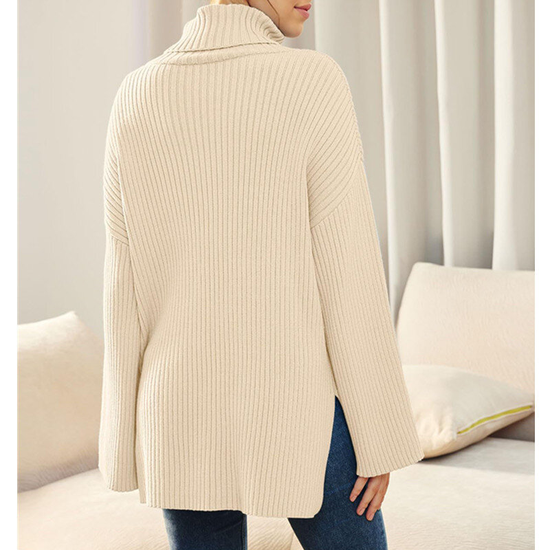 Camisola de gola alta espessa estilo coreano feminino, blusa de malha exterior, pulôver solto, outono e inverno