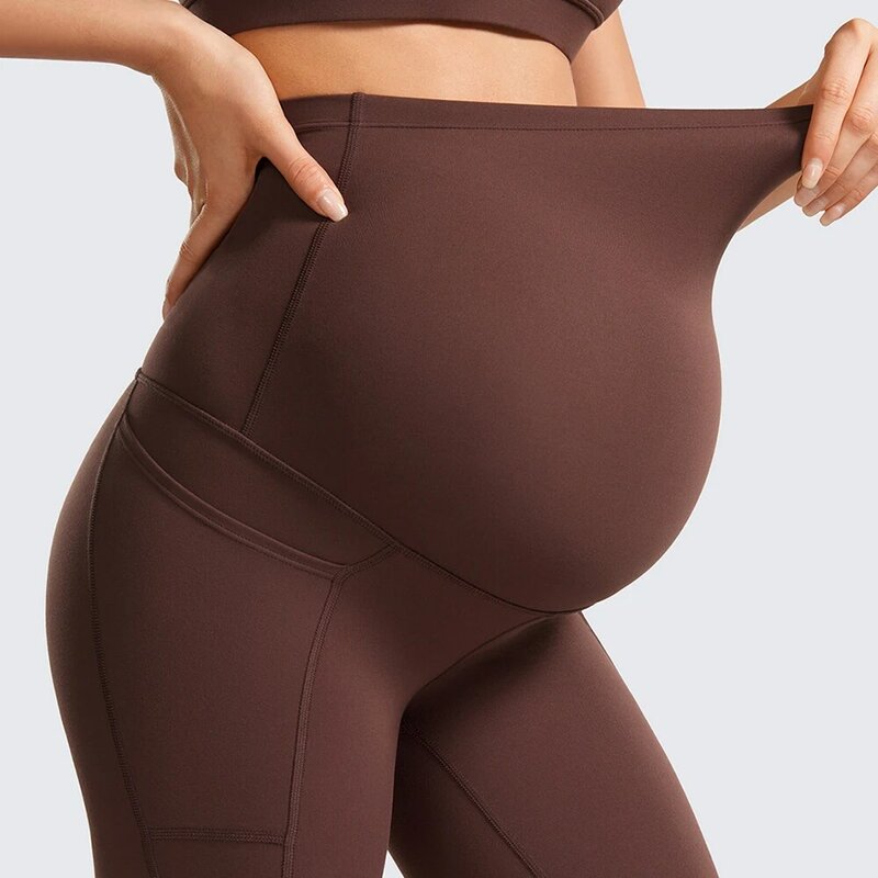 เลกกิ้งสำหรับคนท้องบัตเตอร์ลุกซ์สำหรับผู้หญิง25 "ชุดออกกำลังกายแบบมีกระเป๋ากางเกงกางเกงโยคะสำหรับหญิงตั้งครรภ์นุ่มทาทับบริเวณหน้าท้อง