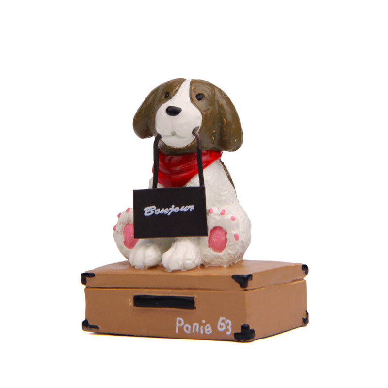 Maleta de perro lindo Golden Retriever que sostiene una señal de carretera, figuritas de cachorro, modelo de manualidades, decoración de paisaje de escritorio DIY para el hogar y el coche