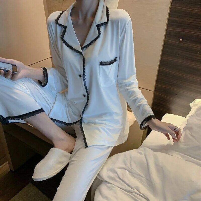 WPTCXH размера плюс женская кружевная длинная ночная рубашка с длинным рукавом Свободная Пижама комплект из двух предметов для отдыха