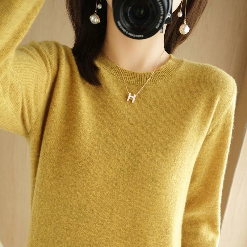 Suéter de manga larga para mujer, jerseys de cuello redondo, camisas de fondo cálidas, suéter de moda coreana, suéteres suaves de punto, primavera y otoño, 2024