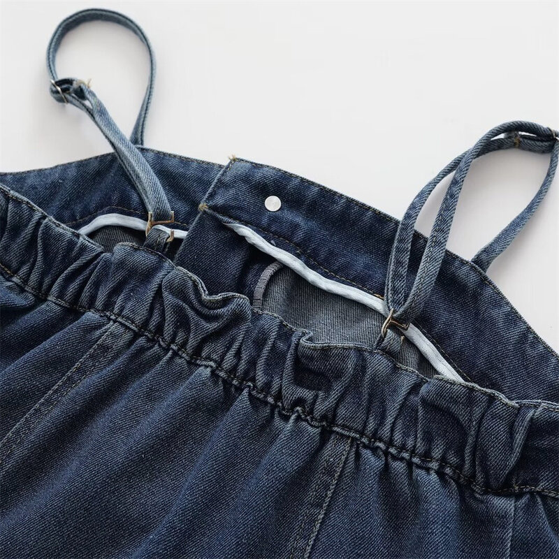 New retro suspender strapless slim fitting denim dress for women
