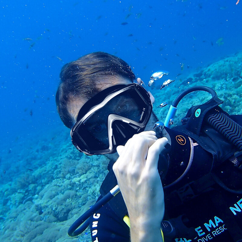 ผู้ใหญ่หน้ากากดำน้ำ Pano 3 Panoramic กระจกนิรภัยดำน้ำดูปะการังหน้ากากดำน้ำ Premium Swim Goggles พร้อมฝาครอบจมูกดำน้ำดูปะการัง