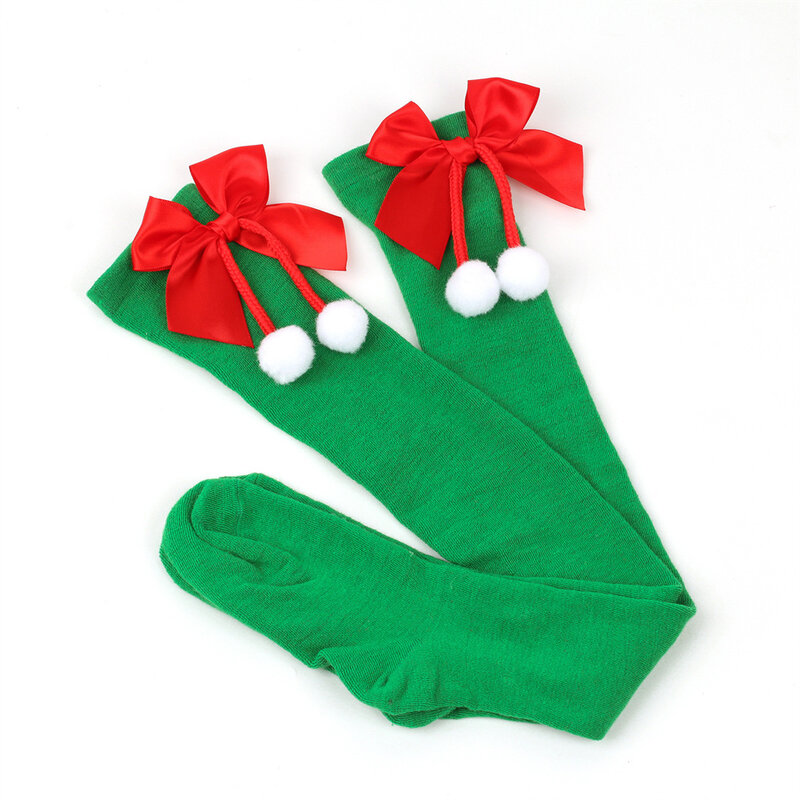 1 Pair Christmas Stockings Green Red Striped Sox Women Cute Xmas Party Cosplay Over The Knee Bowknot Long Socks Girls Xmas Gift