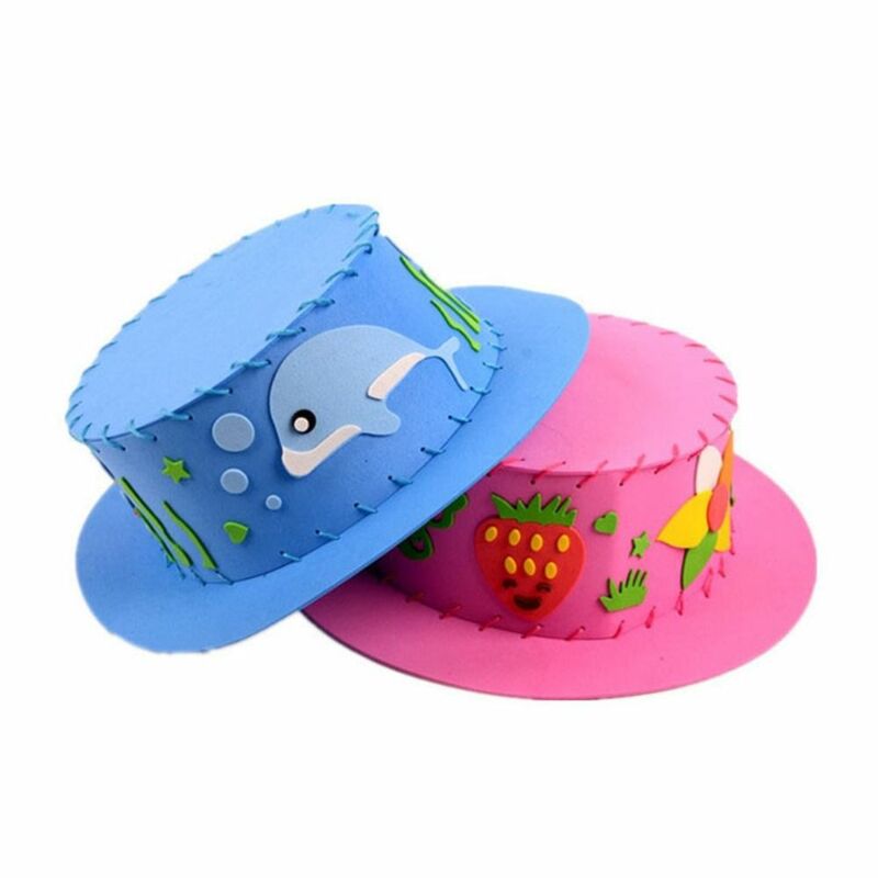 EVA chapéu de costura artesanal para crianças, artesanato DIY, flores animais, artesanato 3D, brinquedos para jardim de infância