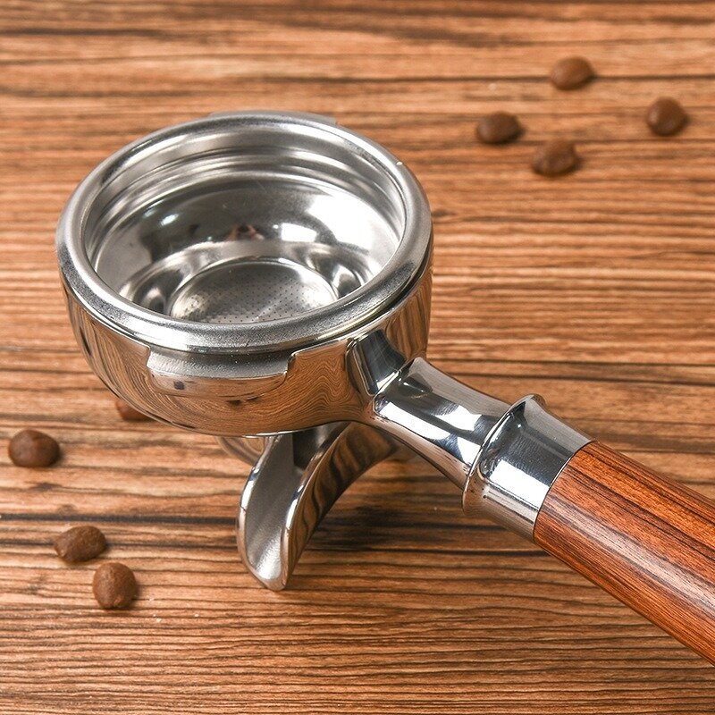 Pegangan kopi 2 telinga 58MM untuk alat kopi pegangan kayu padat mulut tunggal dan ganda Portafilter kopi baja tahan karat Nuova