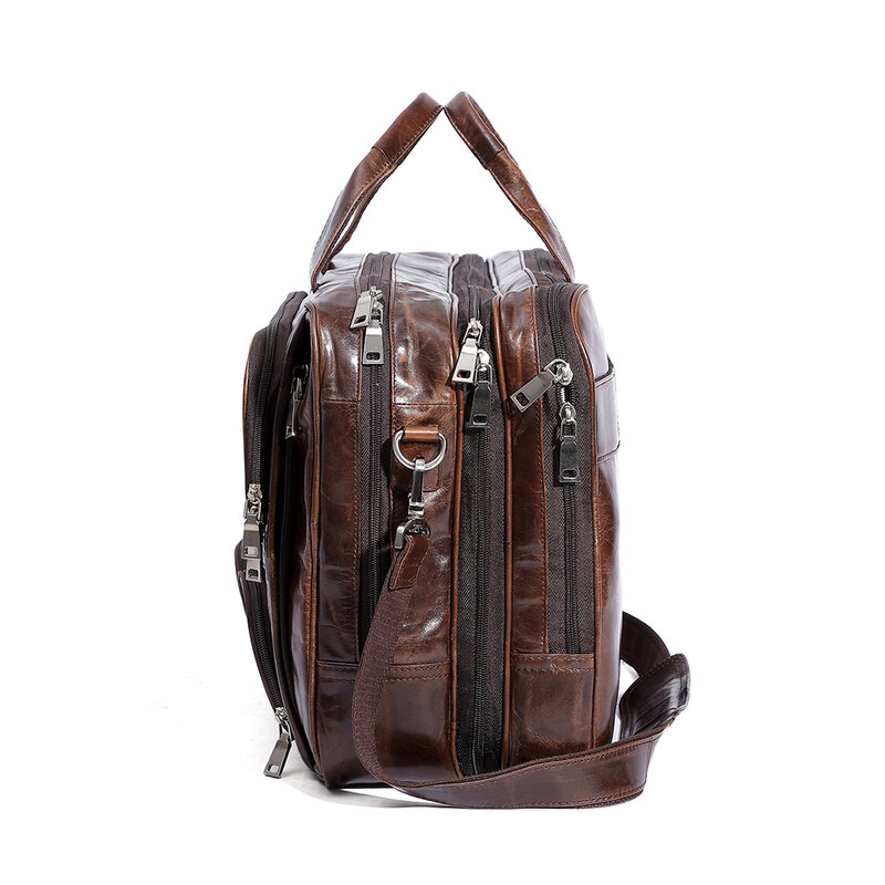 Tas kantor kulit asli untuk pria, tas tangan bisnis kulit asli Retro, tas bahu multifungsi untuk pria