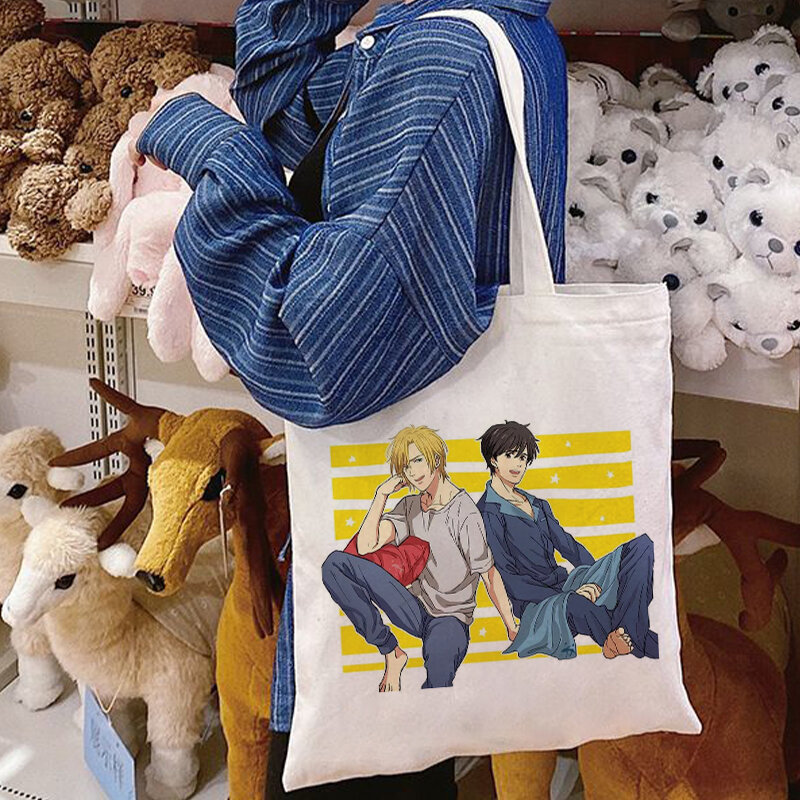 Harajuku Shopper Tassen Boodschappentas Handtassen Anime Banaan Vis Yaoi Bl Grafische Dames Canvas Tassen Herbruikbare Schoudertassen