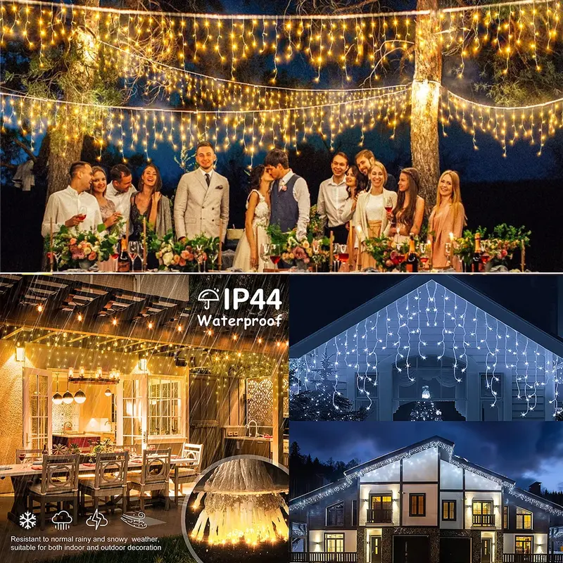 LED Icicle Curtain Lights para decoração de Natal, guirlanda de rua ao ar livre na casa, inverno, casamento, ano novo, 2022, UE, 220V, 2023