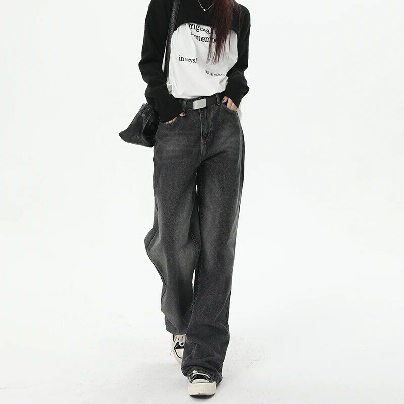 Джинсы женские прямые в уличном стиле, базовые облегающие универсальные джинсы с завышенной талией, в Корейском стиле ретро, Y2K