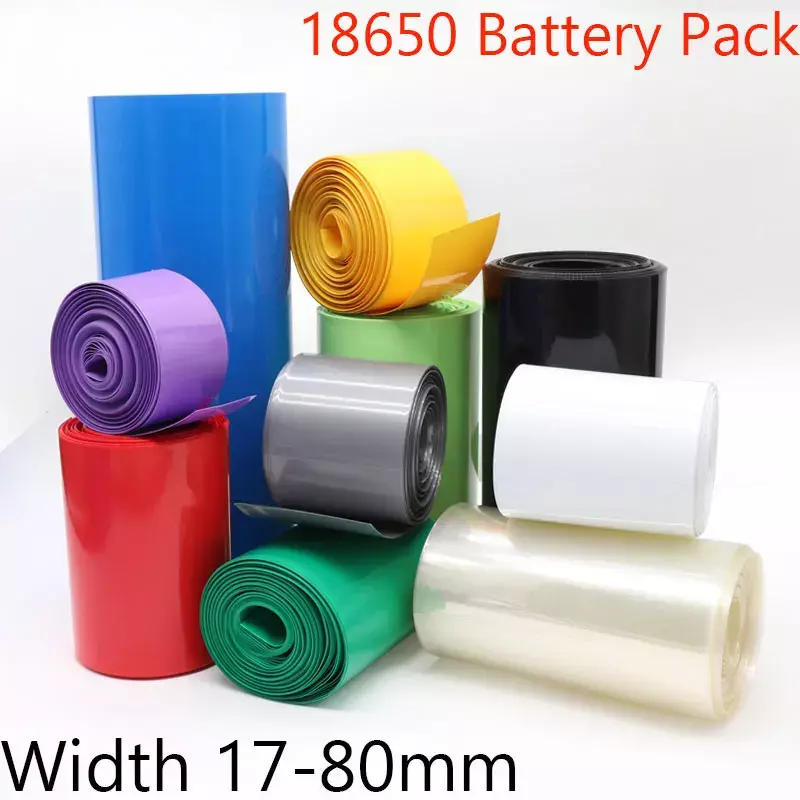 Paquete de tubos termorretráctiles de PVC para batería Lipo 18650, Protector de Cable de 300V, con película aislante de 17mm ~ 80mm de ancho