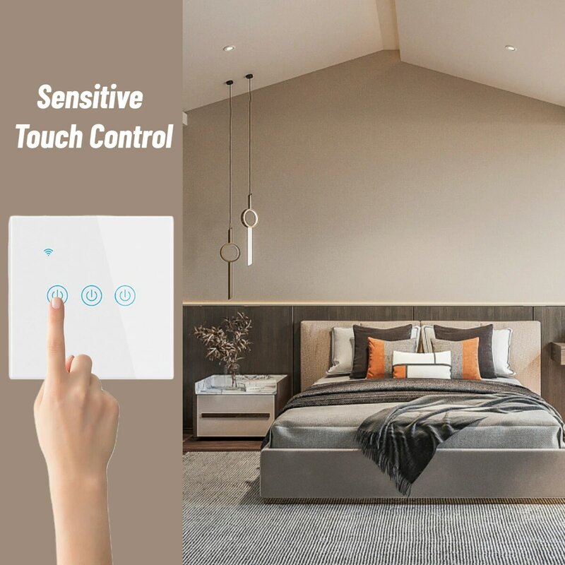 Interruptor de Panel de pared con WiFi, 110V, 220V, interruptores táctiles inteligentes de 1/2/3 entradas para lámparas de luces, compatible con Apple HomeKit, Siri, Alexa, SmartThings