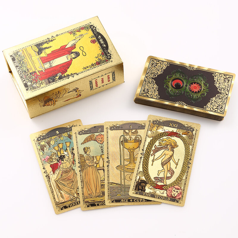 Cartas de tarot de plástico para jinete, lámina dorada, exquisita colección de cartas de adivinación de ajedrez y juego de cartas, resistente al agua y al desgaste