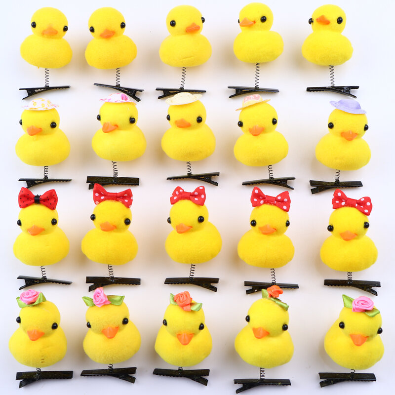 10/20/50/100Pcs/Lot Cartoon Funny Children 3D Little Yellow Duck Plush Hairpin Fashion Animal Duckbill Clip Accessories Headwear