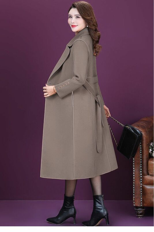 Coat Double Sided 2023 New Korean Version High-end Slimming Double Sided Coat for Women Over Knee Length