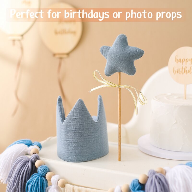 Игрушка для детского дня рождения 0-6, декоративная шапочка, хлопковая деревянная сказочная палочка со звездами желаний, корона для роста дня рождения, реквизит для фотографий, подарки