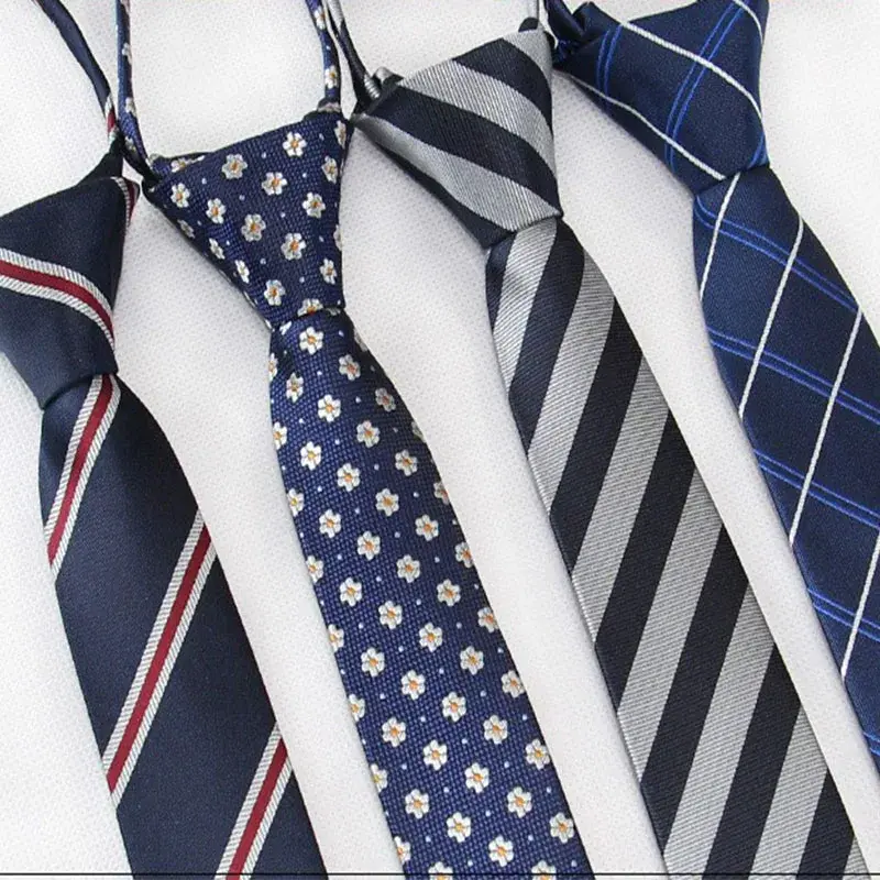 Gravata listrada para homens, gravata preguiçosa com zíper, gravata para festa de estudante, lazer, elegante, fácil, 45x5cm, 6cm