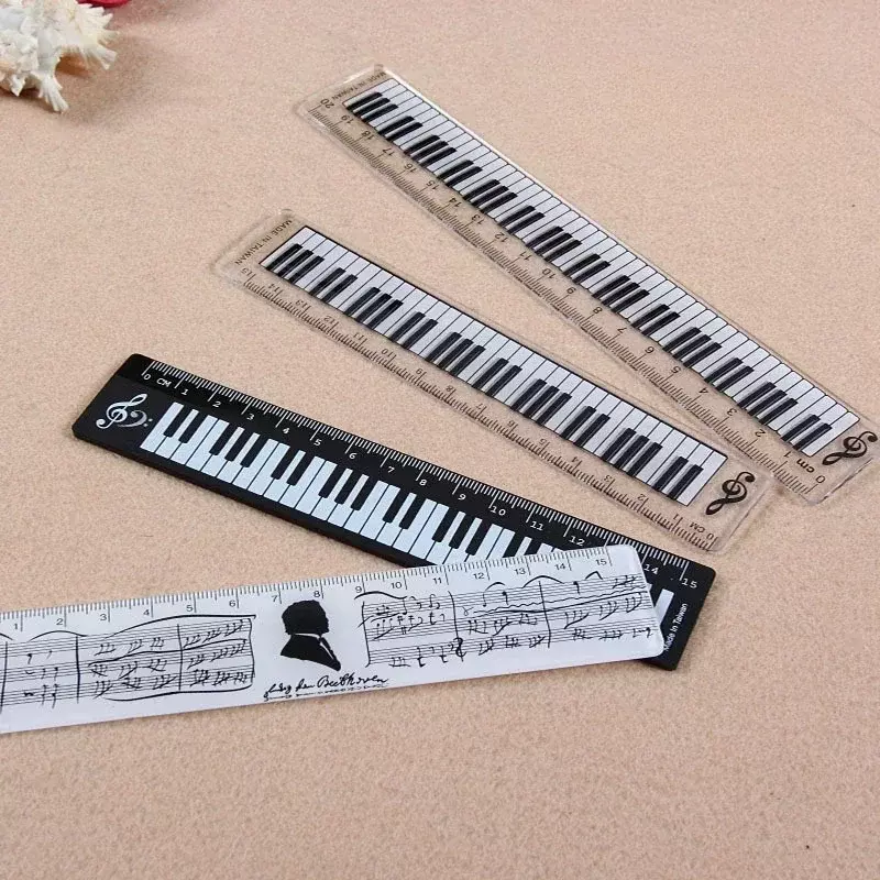 Règles droites de bureau pour la musique, fournitures d'échelle de mesure de signets, notes de musique de chat créatives, piano, règle transparente