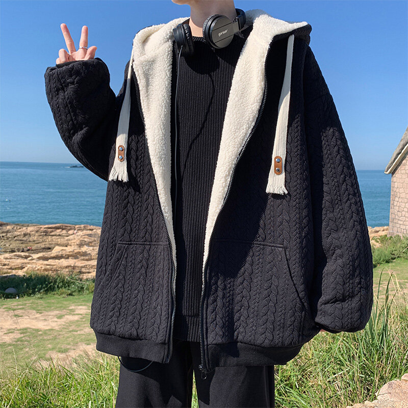 Parka à capuche plissée de style coréen pour hommes, Streetwear simple, document solide, hipster pour adolescents, beau et jeune, mode automne et hiver