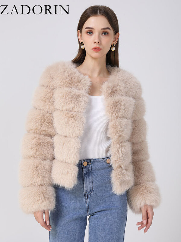 ZADORIN 여성용 긴 소매 인조 여우 모피 코트, 두꺼운 따뜻한 모피 코트, 겉옷, 가짜 모피 재킷, 여성 의류, 겨울 패션