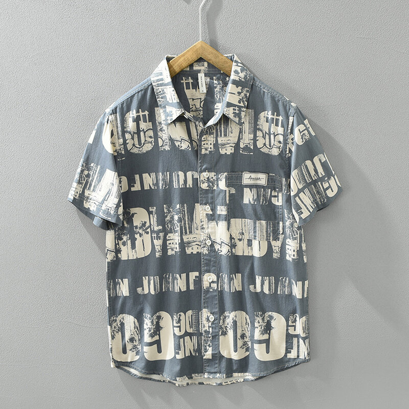 Print Short Sleeve Shirts for Men 2024 Summer New Plus Size Casual Loose Cotton Shirts