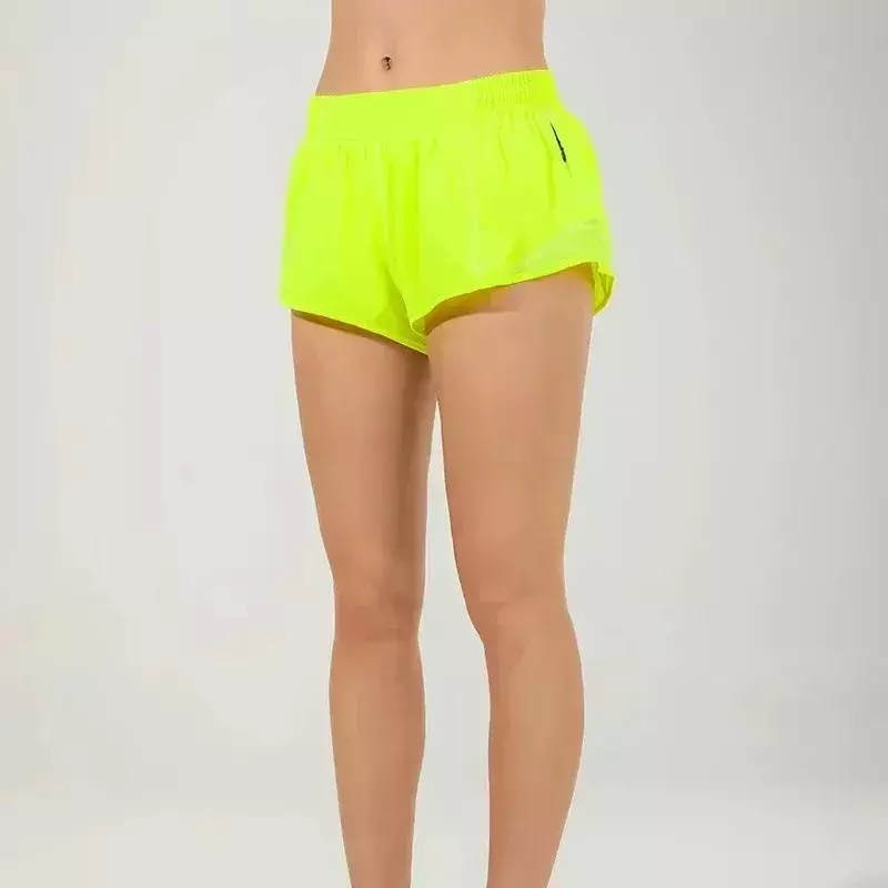 LU celana pendek Yoga kontrol perut untuk wanita celana pendek olahraga lari celana pendek ritsleting samping saku ringan bersirkulasi pendek