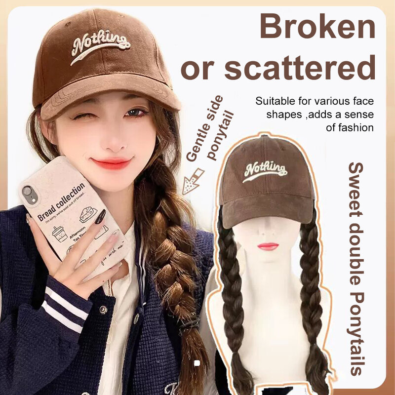 ALXNAN HAIR Wavy Synthetic Wig Baseball Cap with Hair extensions Hat Wigs  Natural Black Brown Blonde Connect Wig Adjustable