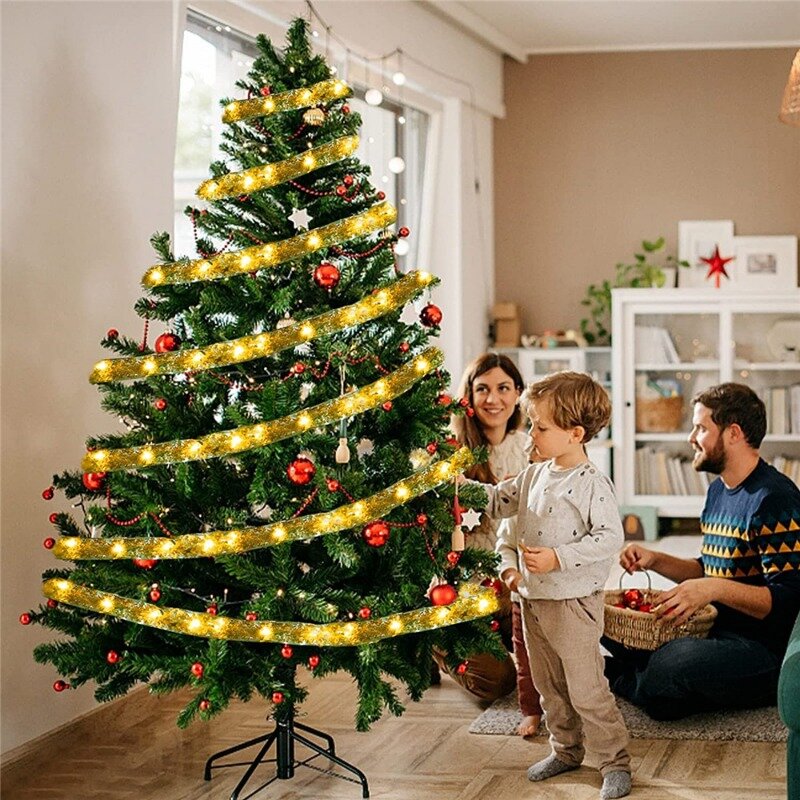 Tali lampu peri lapisan ganda 10M, pita pita Natal senar dengan ornamen pohon Natal LED, dekorasi rumah Tahun Baru