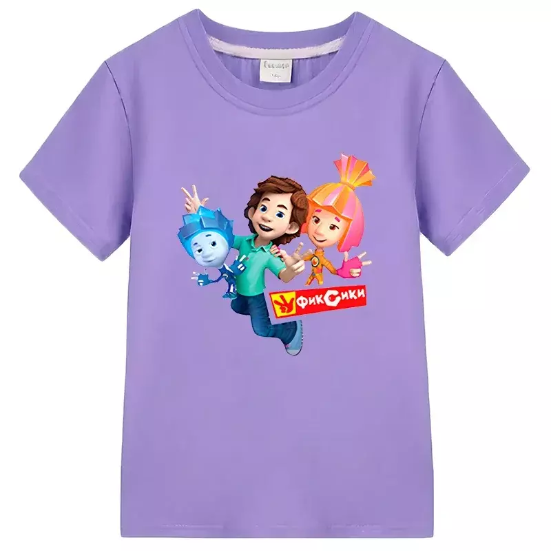 Kaus lengan pendek anak laki-laki dan perempuan, T-shirt katun satu potong kasual kartun Rusia untuk anak-anak
