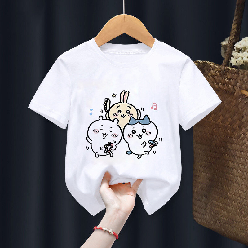 Camiseta de anime kawaii infantil, C-Chiikara, tops de manga curta, camisetas de expressão fofas infantis, roupas casuais para menino e menina