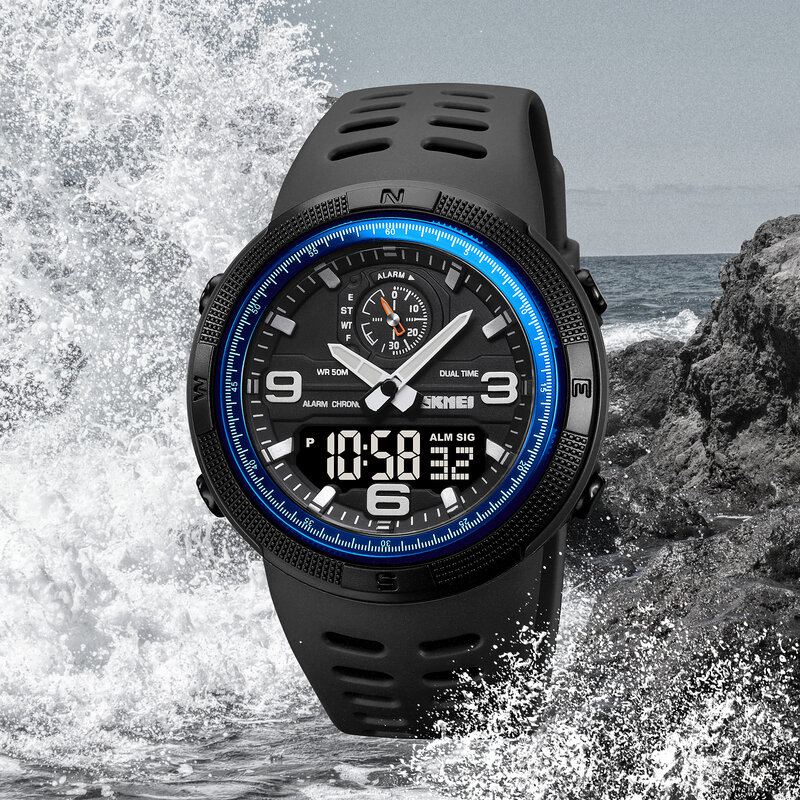 Męski elektroniczny zegarek sportowy SKMEI 1655 podwójny wyświetlacz wielofunkcyjna wodoodporny zegarek dla studentów