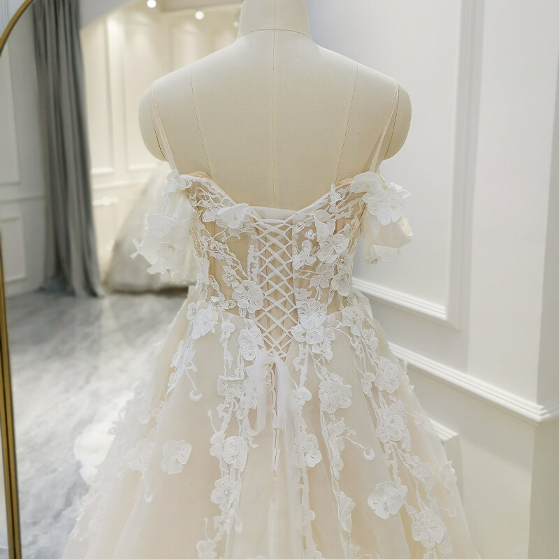 Stylowe nowe suknie ślubne 2024 suknia balowa paski Spaghetti sznurowane aplikacje z organzy Scoop vestidos de novia QW01562