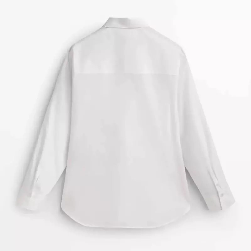 Camisa larga holgada con decoración de bolsillo para mujer, Top elegante Retro de manga larga con botones, 2023