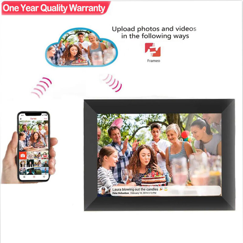 Cadre photo numérique WiFi Frameo, 10.1 pouces, 32 Go, cadre photo numérique intelligent avec écran tactile IPS HD 1280x800
