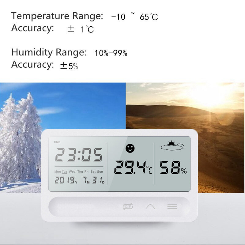 Medidor de umidade recarregável multifuncional, grande tela LCD, higrômetro eletrônico, temperatura interna, seca e úmida, montado na parede