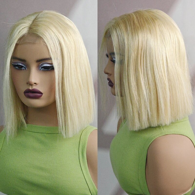 Blonde 180% Dichte gerade Bob Perücke Echthaar Perücken 2x6 Spitze kurze gerade farbige Bob Perücke vor gezupfte brasilia nische Haar Perücken