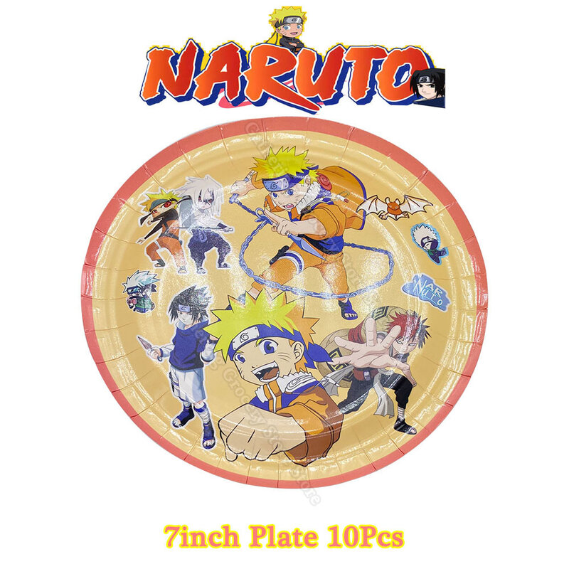 Suministros de fiesta de cumpleaños de dibujos animados de Naruto Sasuke para niños y niñas, vajilla de diseño de escena de fiesta DIY, plato de papel, taza, globo, decoración de fiesta