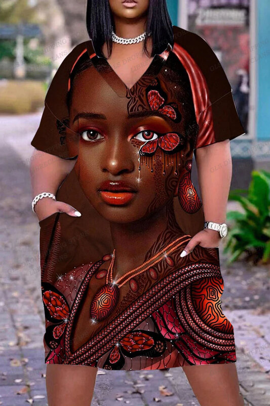 Zomer Afrika Vrouwen Jurk Feest Elegant Strand Zonnejurk Sexy Midi Avondjurken Vrouwen Mode V-Hals Jurk Met Korte Mouwen Zwart