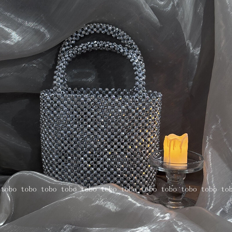 Дизайнерские Сумки-мешки с жемчугом, летние пляжные дамские сумочки ручной работы, модные милые кошельки и сумки с серебряными бусинами для женщин