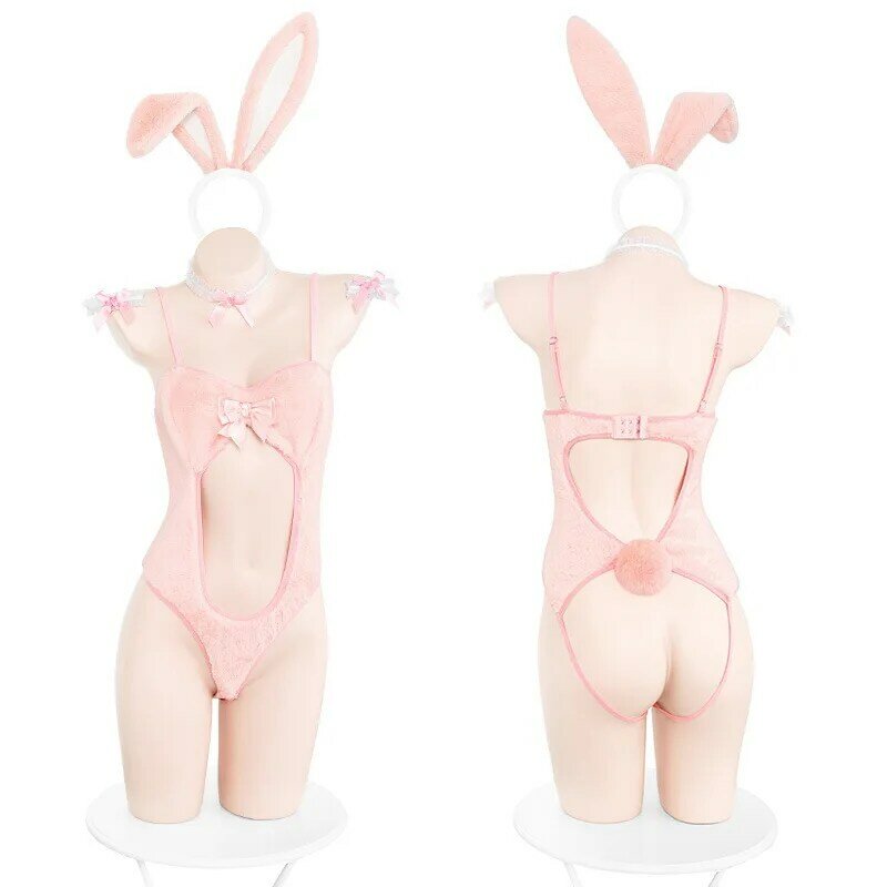 Kawaii kostium króliczka mundur seksowne body bez krocza erotyczne kostium króliczka Anime Cosplay kostiumy z odkrytym kroczu body porno misie