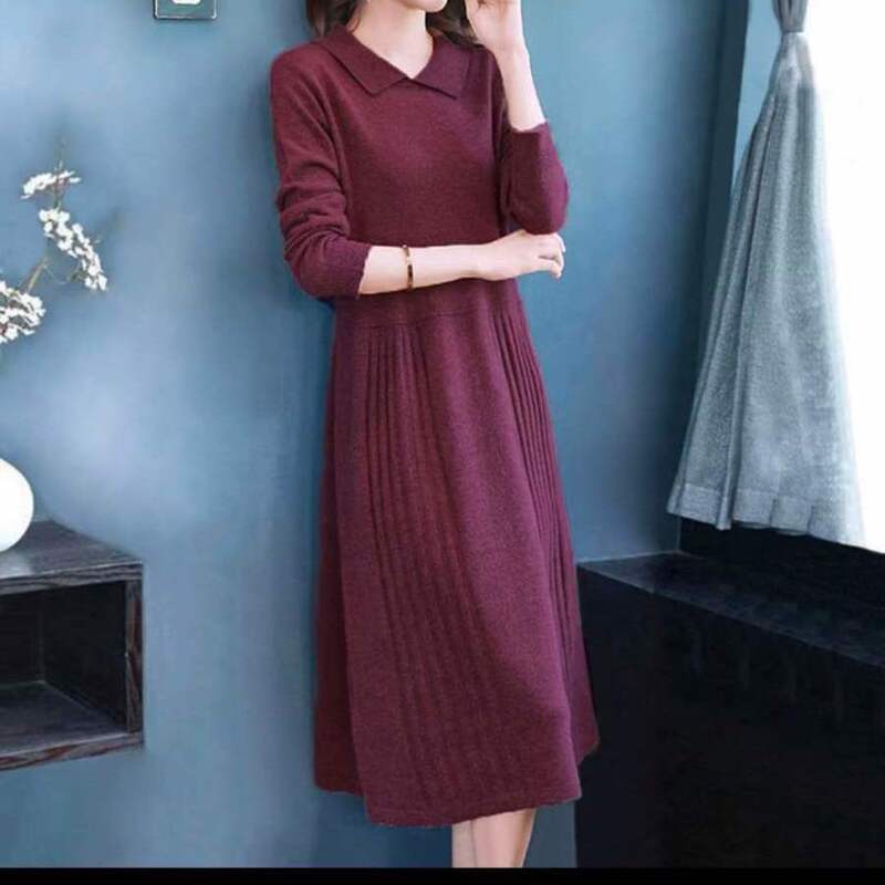 Puro algodão elasticidade popularidade turn-down colarinho magro escritório senhora vestidos de cor sólida elegante outono inverno roupas femininas