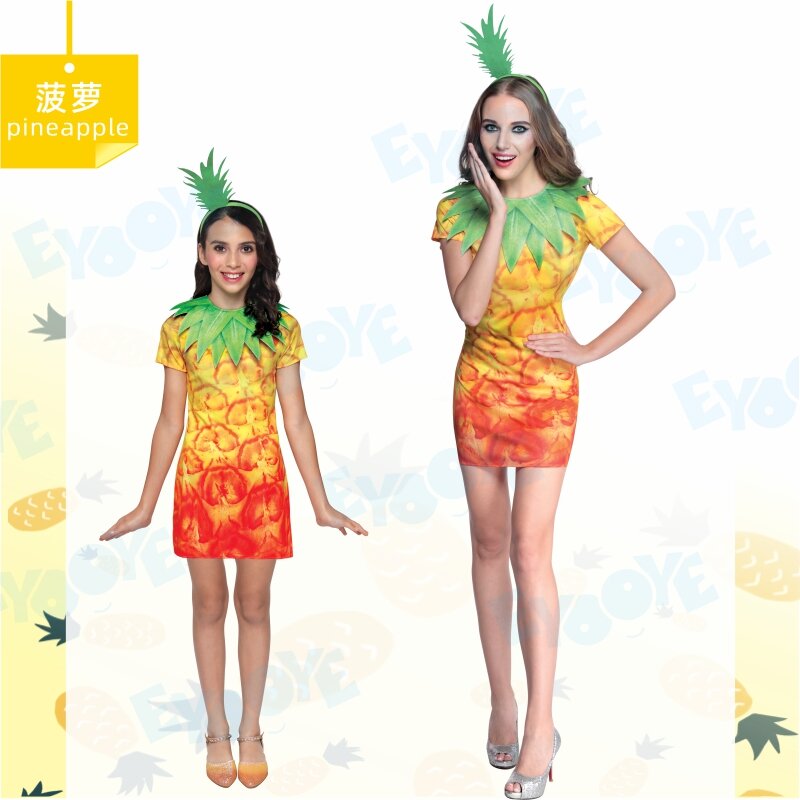 2023 Cosplay Kostüm Obst Wassermelone Ananas Kiwi Erdbeer Kleid Leistung Karneval Party Outfit Eltern-Kind-Kleidung