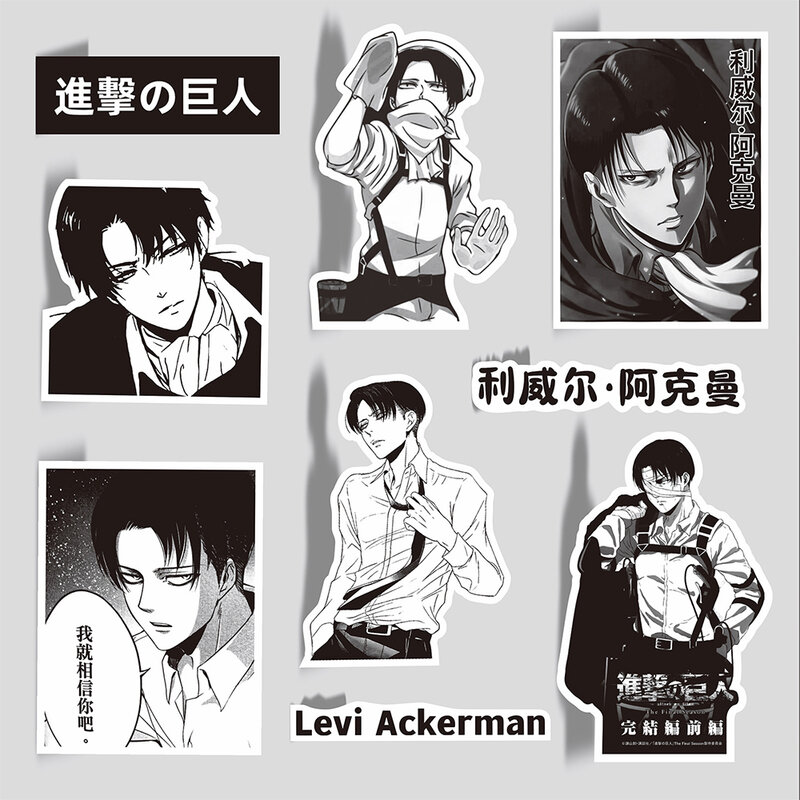 10/30/65 buah stiker Anime Attack on Titan Levi Ackerman stiker hitam putih motor Laptop mobil klasik stiker mainan untuk anak-anak