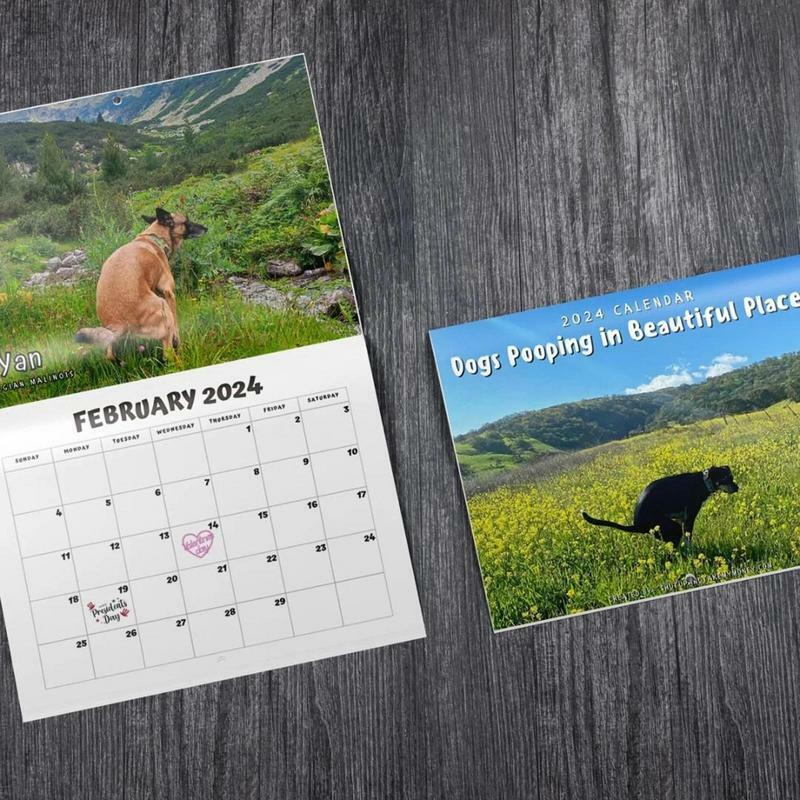 Gag Calendar 2024 Funny Dog Poop Wall Calendar stampa trasparente regali divertenti per compleanni natale e anniversari