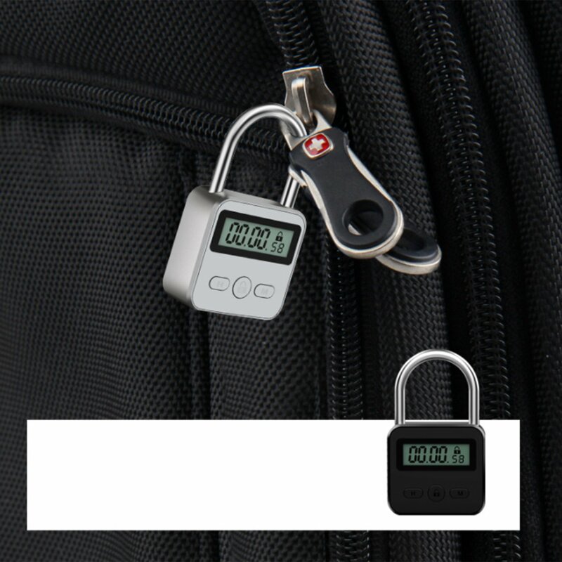 Metalowy zegar z blokadą LCD wielofunkcyjny elektroniczny czas 99 godzin Max timingu USB akumulator kłódka, srebrny