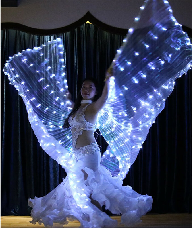 Asas eletrônicas de Isis para Mulheres, Dança Dividida LED Light, Adereços para Dança do Ventre, Asa Brilhante com Varas, 360 °