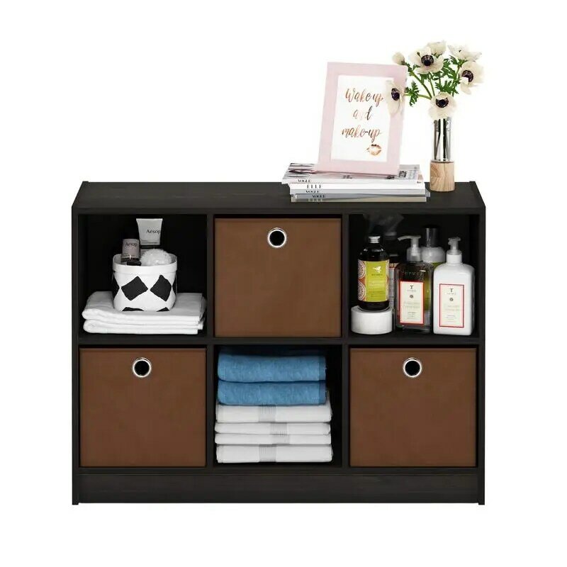 Furinno Basic 3x2 Bookcase Storage w/Bins, Espresso/Brown