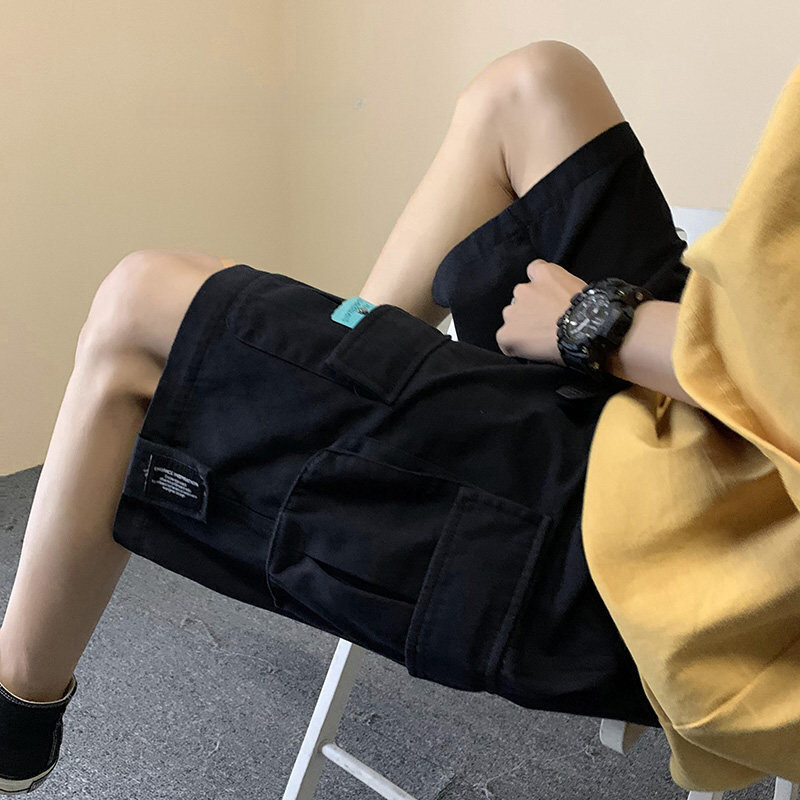 Шорты-карго мужские до колена, универсальные летние однотонные Популярные подростковые повседневные свободные удобные шорты с несколькими карманами в японском стиле