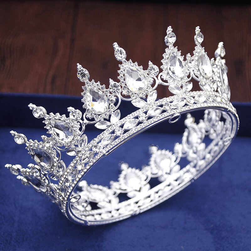 Tiaras y coronas de rey de la Reina real Vintage para mujer, Tiaras de boda de princesa, diadema redonda completa, accesorios para el cabello de novia